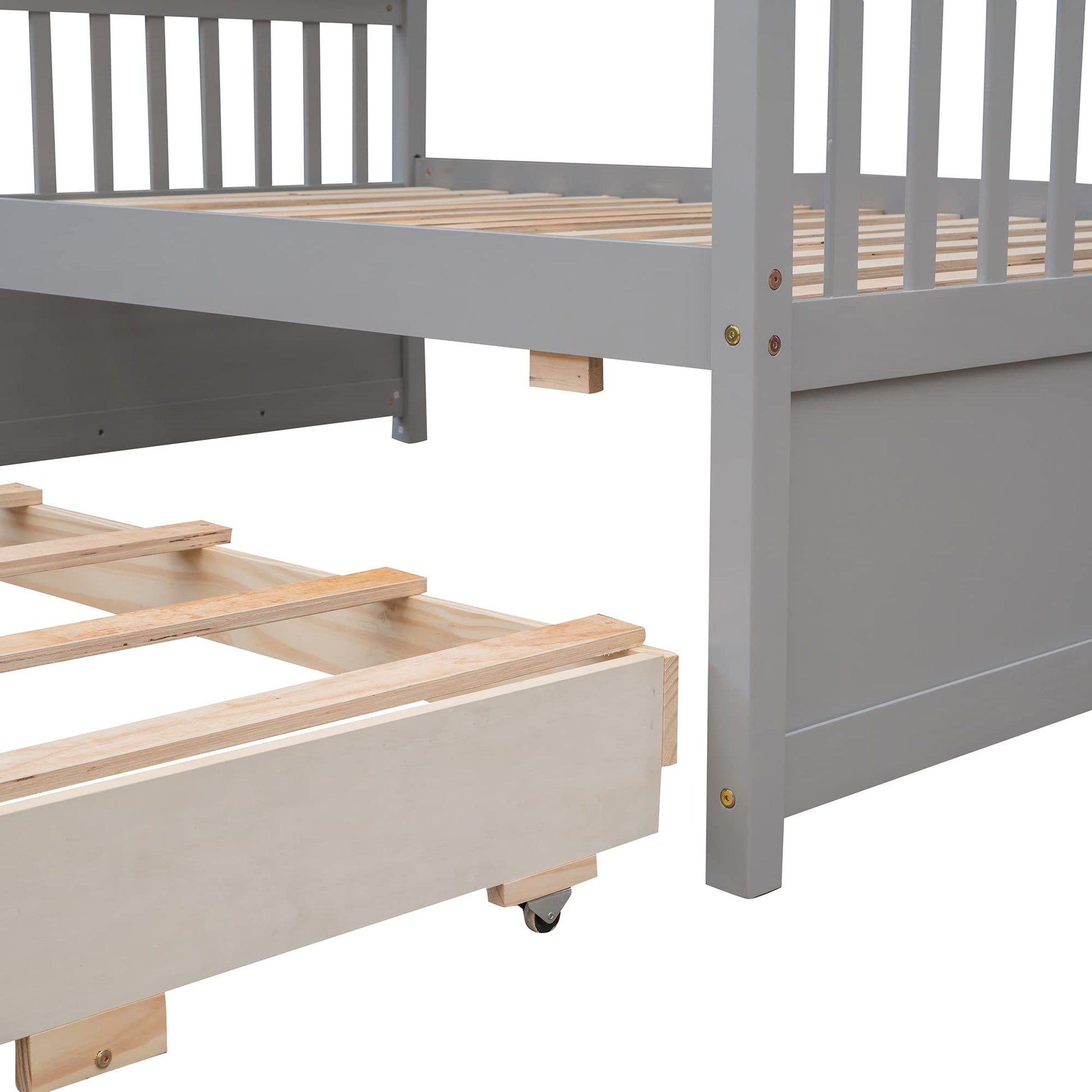 Harper & Bright Designs Grey Twin Over Full Bunk Bed with Trundle and Storage Drawers - WoodArtSupply