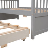 Ball & Cast Twin-Over-Full Bunk Bed with Twin-Size Trundle and Drawers,Separable Wood Bunkbed w/Full-Length Guard Rail & Slat Support,Space Saving,Bedroom Furniture for Student Dorms,Studio,Gray Ball & Cast