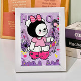 PERFECTSIGHT Cute 5D Diamond Art Kits with Wooden Frame, Kawaii DIY Painting Art for Adults Teen, Diamond Arts and Crafts Sets, Big Gem Full Drill Diamond Dots for Home Wall Decor (Magic Kuro) PERFECTSIGHT