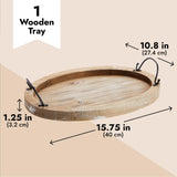 Farmlyn Creek Oval Wooden Serving Tray with Handles, Decorative Platter for Coffee Table, Living Room (15.75 x 10.8 x 1.25 in) Farmlyn Creek