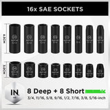 SWANLAKE 3/8" Drive Impact Socket Set, 50-Piece Standard SAE (5/16 to 3/4 inch) and Metric (8-22mm) Size, 6 Point, Cr-V, 3/8-Inch Ratchet Handle, Extension Bar, Universal Joint SWANLAKE GARDEN TOOLS