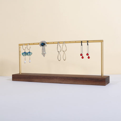 GemeShou wooden earring holder organizer for girls, walnut stud earring display stand for boutique store, jewelry storage organizer shelf【Walnut stand-One Tier】 GemeShou