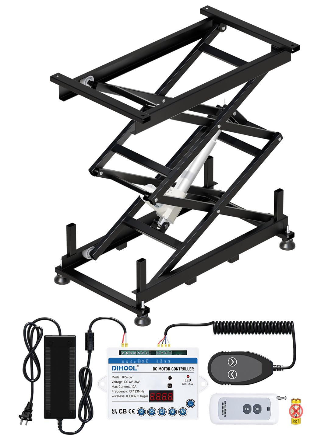 DIHOOL Electric Scissor Lift Table 140LB Load, 265-1270MM Height Adjustable Lifting Platform DIHOOL