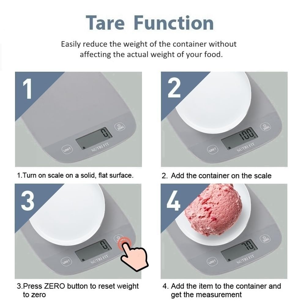 NUTRI FIT Food Scale Kitchen Scales Digital Weight Grams and Ounces for Baking Cooking, Weighing Scale Portion Control, Max 11lb 1g Increment 6 Units Smart Tare Hanging Storage, Gray NUTRI FIT