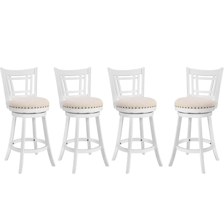 PrimeZone Swivel Bar Stools Set of 4-26" Counter Height Barstools with Backs, Upholstered Bar Stool with Solid Wood Footrest & Nailhead Trim, Modern Counter Stools for Kitchen Island & Pub, White PrimeZone