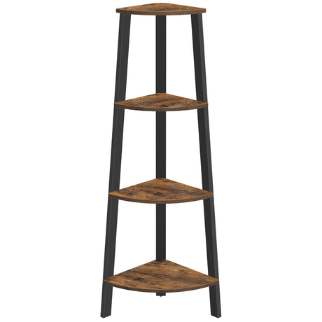 VASAGLE Corner Shelf Stand, 4-Tier Corner Bookshelf, Industrial Corner Ladder Shelf, Plant Stand Display Shelf for Living Room, Office, Kitchen, Rustic Brown and Black ULLS34X VASAGLE
