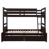 Twin Over Full Bunk Beds with 2 Under Bed Storage Drawers, Stronger & More Stable Bunkbed, Espresso Merax