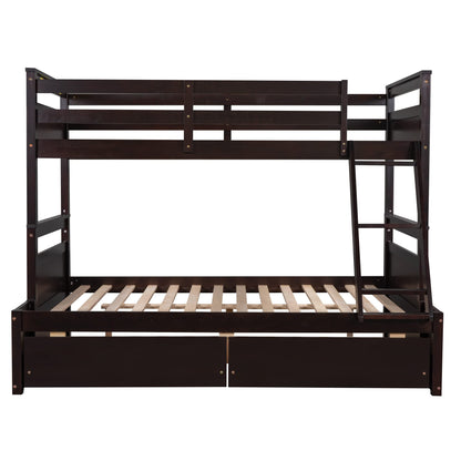 Twin Over Full Bunk Beds with 2 Under Bed Storage Drawers, Stronger & More Stable Bunkbed, Espresso