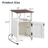 IFGET Farmhouse Nightstand Set of 2, End Table with Charging Station, Rustic Side Table w/Barn Door & Open Shelves, Bedside Table w/Storage Space and Storage Cabinet for Bedroom, Living Room (White) IFGET