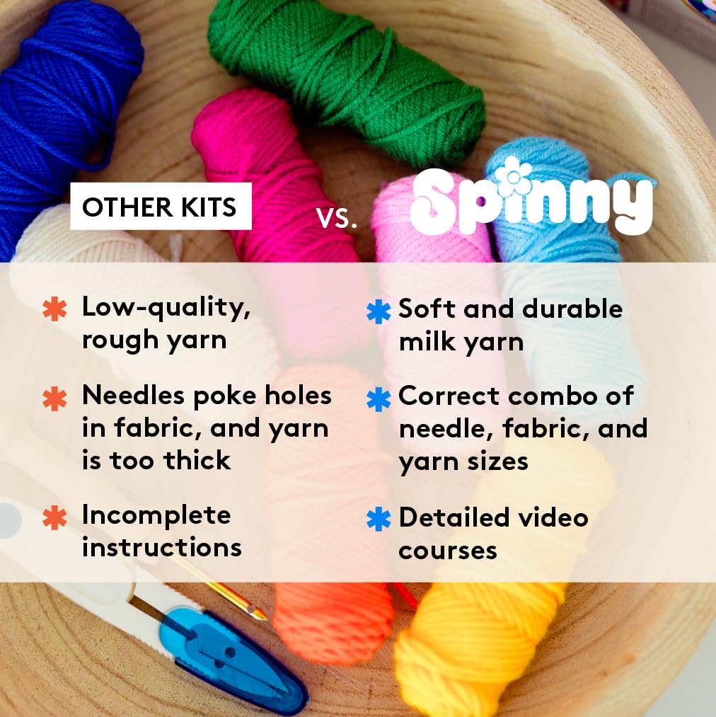 SPINNY Punch Needle Kit, Two Large Floral Designs w/ 2 Embroidery Hoops, Includes Beginner Video Tutorials and Instructions, Beginner Punch Stitch for Adults, Complete Kit for Crafters SPINNY