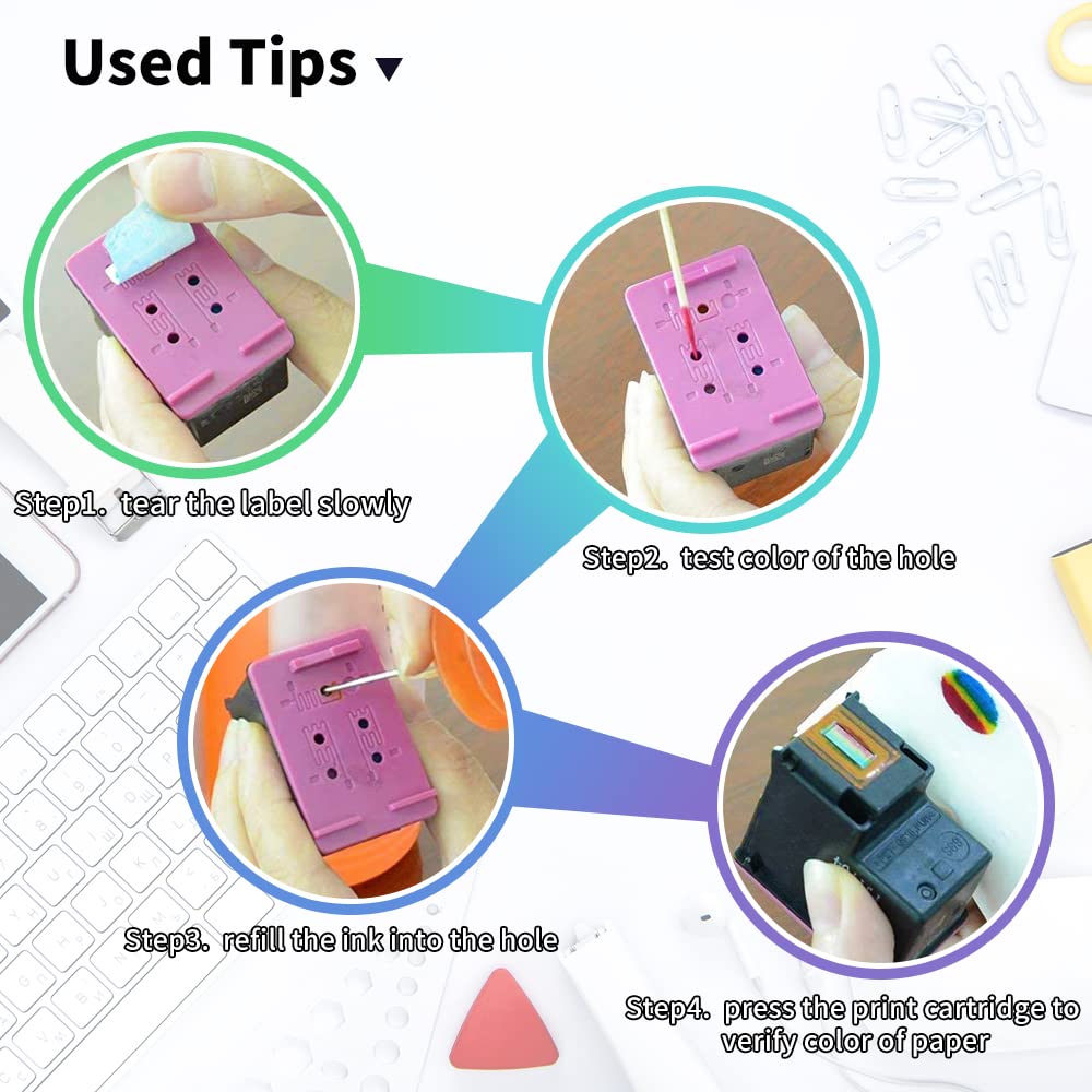 AYMSous Ink Refill Kit for HP 60 61 63 64 65 902 932 952 950 951 564 Refillable Ink Cartridge for HP Envy 4500 4520 5643 OfficeJet 6500a 6500 6000(4x100ML 1 Black, 1 Cyan. 1 Magenta, 1 Yellow) AYMSous