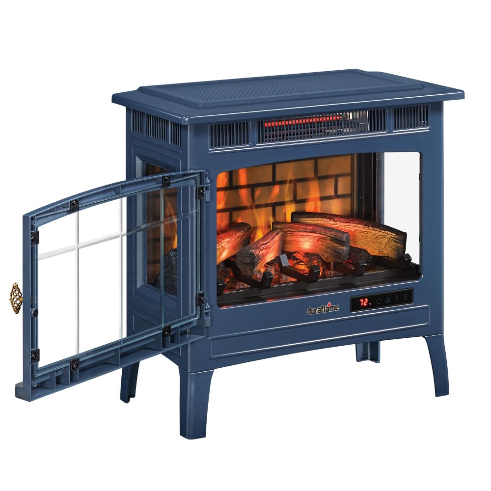 duraflame Freestanding Electric Fireplace Stove Heater with 3D Flame Effect for 1,000 Sq. Ft. Room, Navy Duraflame