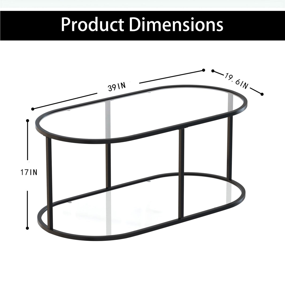 Wolawu Coffee Table Black Glass Coffee Table for Living Room,2 Tiers Oval Center Table with Sturdy Metal Frame,Modern Tempered Glass Accent Table for Bedroom Home Office Wolawu