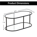 Wolawu Coffee Table Black Glass Coffee Table for Living Room,2 Tiers Oval Center Table with Sturdy Metal Frame,Modern Tempered Glass Accent Table for Bedroom Home Office Wolawu