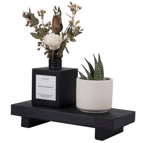Small Wood Tray Pedestal Stand Farmhouse Bathroom Decor Decorative Wooden Riser Kitchen Soap Dish Holder for Vanity, Counter, Sink, Black zoocatia