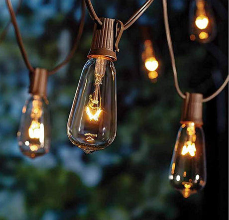 GOOTHY 10Ft Outdoor String Lights with 11 Clear Edison Bulbs (1 Spare) - C9/E17 Base Vintage Patio String Lights - UL Listed for Backyard Wedding Garden Decor - Brown GOOTHY
