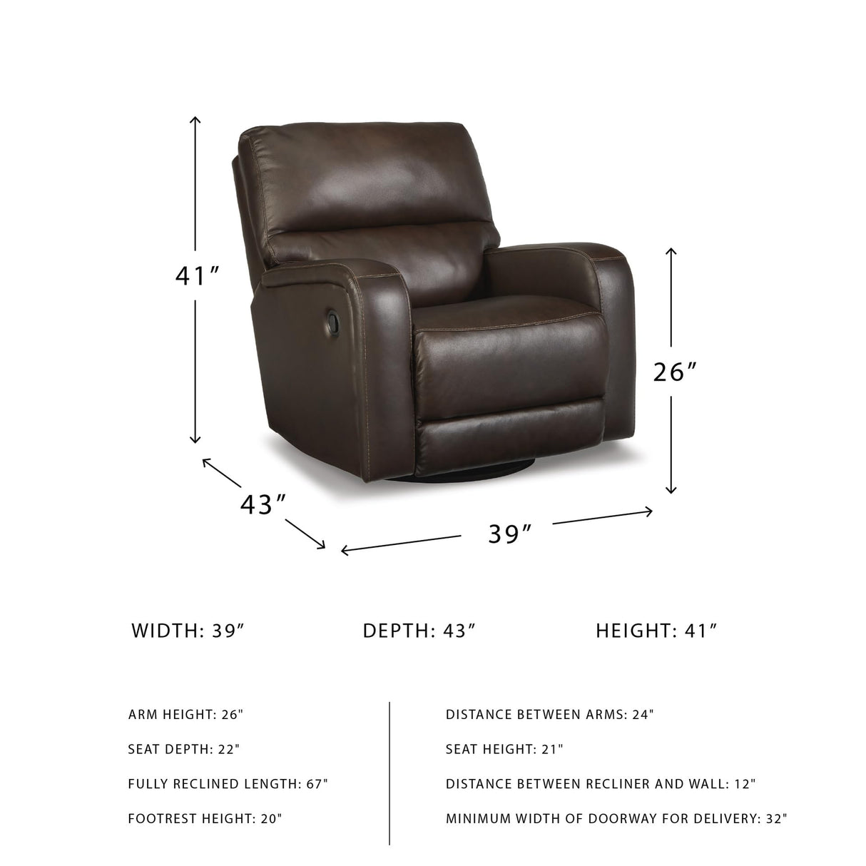 Signature Design by Ashley Emberla Contemporary Leather Match Manual Swivel Glider Rocker Recliner, Dark Brown Signature Design by Ashley