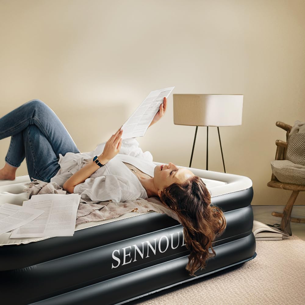 SENNOUL Air Mattress with Built in Pump - Upgraded Twin Blow Up Mattress, 2 Mins Quick Self Inflatable with Double Air Chamber,16"/550lbs Max, Strong Support, for Camping,Home,Guests,Portable Travel SENNOUL