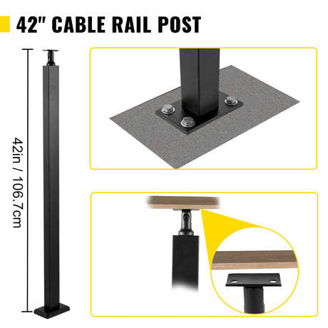 VEVOR Cable Rail Post, 42 x 1.97 x 1.97, Level Deck Stair Post, Cable Handrail Post Stainless Steel Brushed Finishing Deck Railing DIY Picket Without Hole Stair Railing Kit with Mount Bracket Black VEVOR