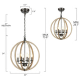 Eco-homely 6 Lights Farmhouse Chandelier - Orb Rustic Wooden Globe Chandelier for Kitchen Island, Foyer, Bedroom and Living Room (20 Inches, 6 Light) Eco-homely