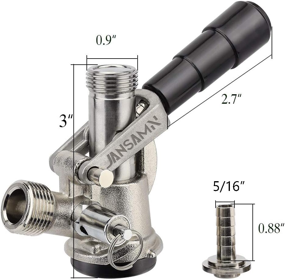 Keg Coupler, Sankey D Tap with 304 Stainless Steel Probe, Keg Coupler D System with Black Handle & Hose Clamp, D Style,Sankey D Tap for 5/16" ID Hose JANSAMN