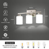 FonmYim Brushed Nickel Bathroom Light Fixtures, 3-Light Modern Vanity Light Over Mirror, Wall Sconces with Milky White Frosted Glass Shades, E26 Socket (Bulbs Not Included) FonmYim
