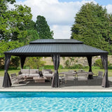 Domi Hardtop Gazebo 14x22FT, Outdoor Gazebo with Galvanized Steel Double Roof, Aluminum Frame, Built-in Gutter System, Curtain and Netting, Metal Gazebo Pavilion for Patio Deck Garden, Grey domi outdoor living