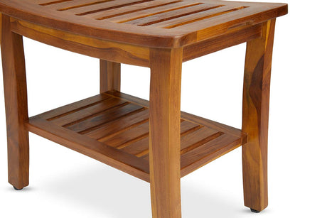 TeakCraft Teak Shower Bench with Shelf 21 Inch, Fully Assembled Teak Wood Shower Stool & Spa, Shower Bench for Elderly, Indoor and Outdoor Use, The Hermod TeakCraft
