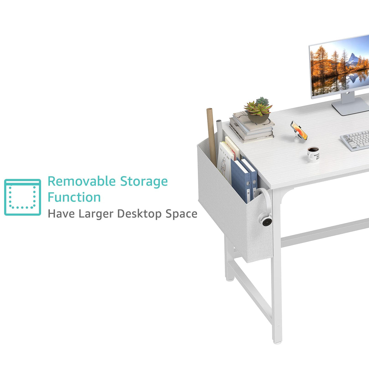 Lufeiya White Small Desk with Fabric Drawers, 47 Inch Computer Desk for Small Space Home Office, Modern Simple Study Writing Table PC Desks, White Lufeiya