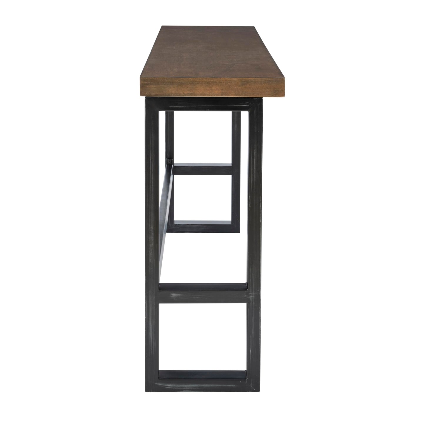 Darwin Black Metal-Framed Console Table with Brown Poplar Wood Veneer Top