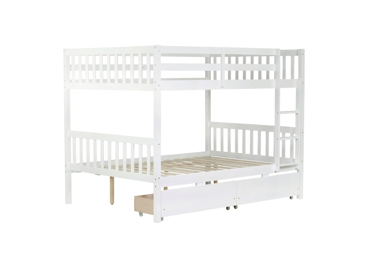 Ball & Cast Full Over Full Wood Bunk Bed for Kids,Convertible Storage Bunk Bed with Two Storage Drawers and Ladder,Can Be Divided Into Two Full Size Daybeds,No Box Spring Required,White Ball & Cast