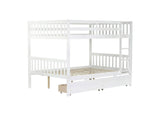 Ball & Cast Full Over Full Wood Bunk Bed for Kids,Convertible Storage Bunk Bed with Two Storage Drawers and Ladder,Can Be Divided Into Two Full Size Daybeds,No Box Spring Required,White Ball & Cast