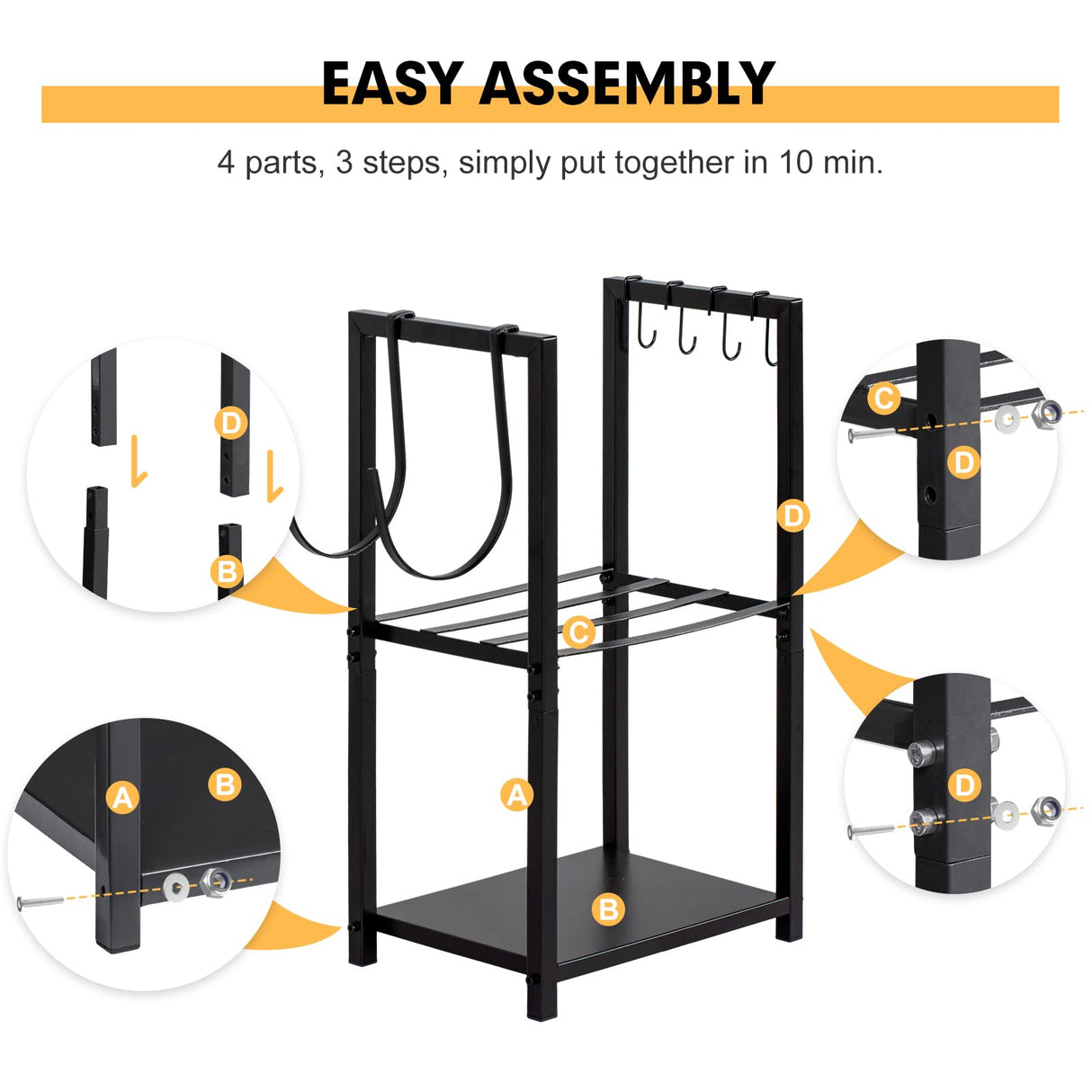 nalone Firewood Rack Indoor, Small Outdoor Firewood Log Storage Rack, 2-Tier Wood Holder with 6 Hooks, Firewood Stand for Indoor Fireplace, Outdoor Patio, Fire Pit, Stove nalone