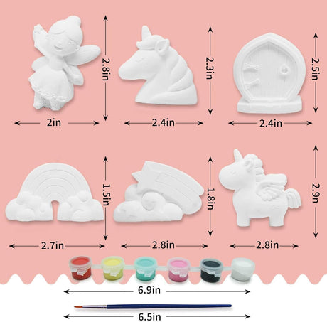 Funto Paint Your Own Unicorn Painting Kit, Arts and Crafts Set, STEAM Project Creative Activity DIY Toys, with 6 Figurines, 6 Paint Pots, 1 Brush Funto