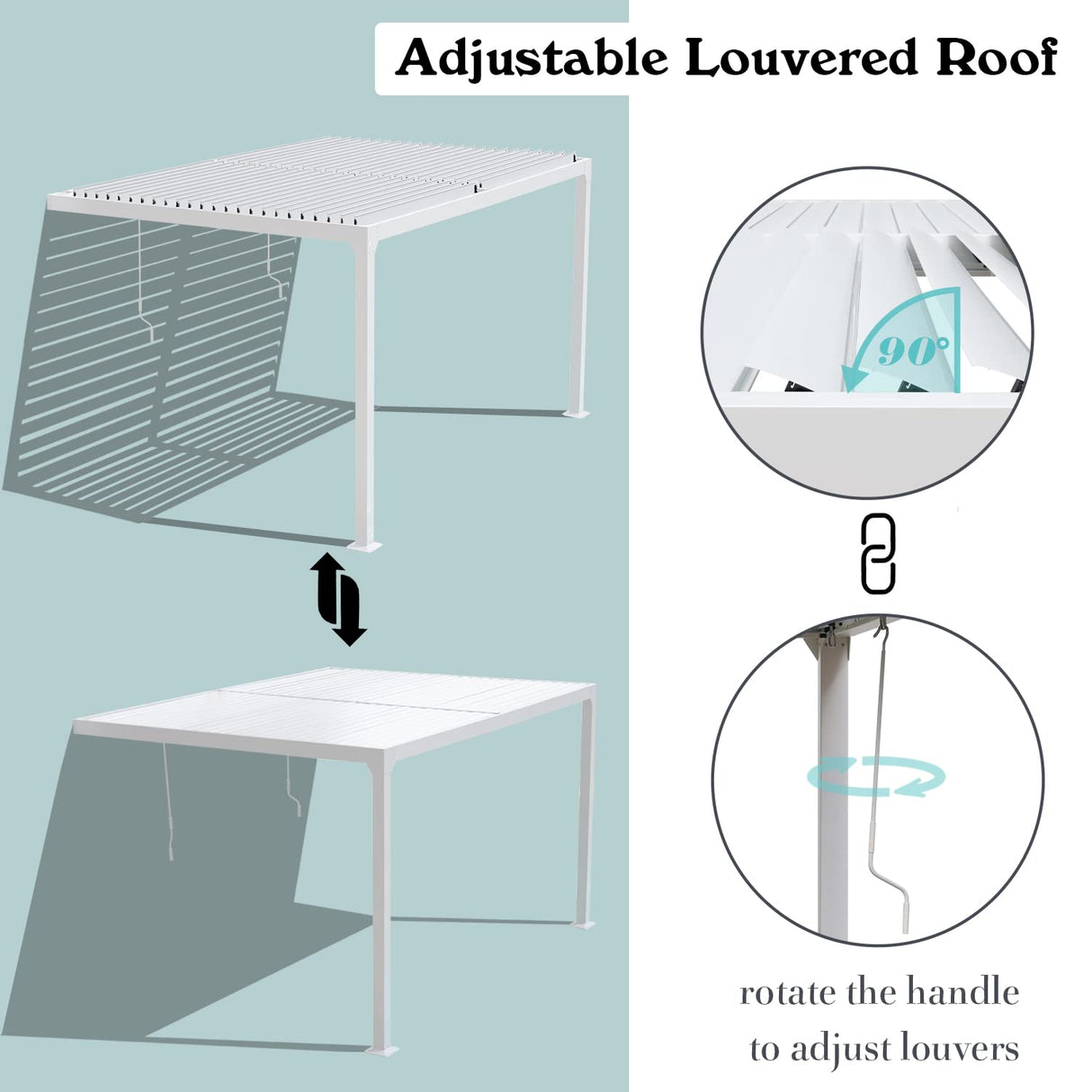 BPS 13 x 10 ft. Outdoor Aluminum Wall Mounted Louvered Pergola Waterproof Gazebo Sun Shade Shelter with 2 Adjustable Rainproof Panels for Patio, Garden, Backyard Lawn & Garden - White BPS