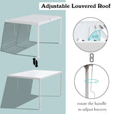 BPS 13 x 10 ft. Outdoor Aluminum Wall Mounted Louvered Pergola Waterproof Gazebo Sun Shade Shelter with 2 Adjustable Rainproof Panels for Patio, Garden, Backyard Lawn & Garden - White BPS