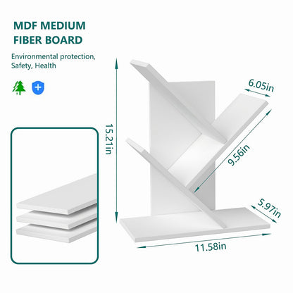 ZRWD Tree Bookshelf, 3-Tier Book Storage Organizer Shelves Floor Standing Bookcase, Wood Storage Rack for Office Home School Shelf Display for Cd/Magazine（White）