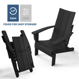 Folding Adirondack Chair with Cup Holder, Poly Lumber Patio Chairs, Wood Texture, Pre-Assembled Weather Resistant Outdoor Chairs for Pool, Deck, Backyard, Garden, Fire Pit Seating, Black POLYDUN