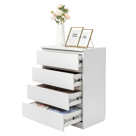 GODECOR Dresser for Bedroom, Modern Wood Dresser Chest of Drawers, No Handle Storage Cabinet for Girls, Anti-Tipping Device, Living Room, Home Office, Hallway Organizer (White, 4 Drawers) GODECOR