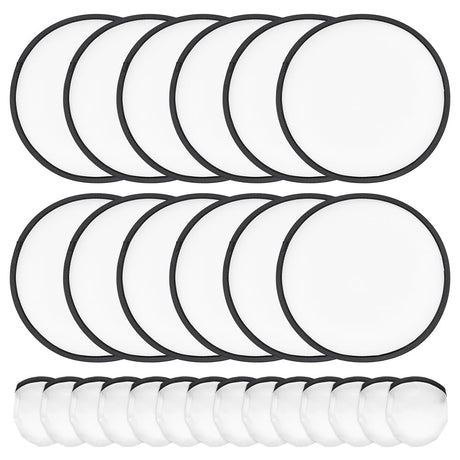 BENECREAT 30Pcs White Foldable Flying Disc Fans, 9.8inch Sublimation Fans Nylon Black Edge Folding Fan Set with Bag for Wedding Party Favors Outdoor Activity BENECREAT