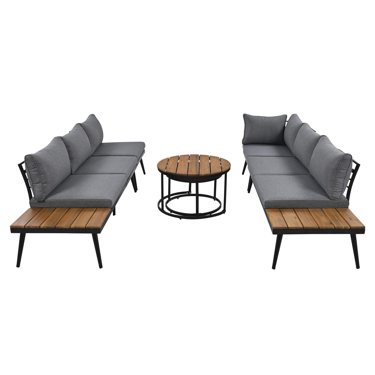 Tdewlye 6 Piece Outdoor Sectional Furniture Sofa Conversation Set with Round Nesting Coffee Tables and Seating Sofa with 6 Cushions+7 Pillows for Patio, Porch and Garden (Grey-@8.9) Tdewlye