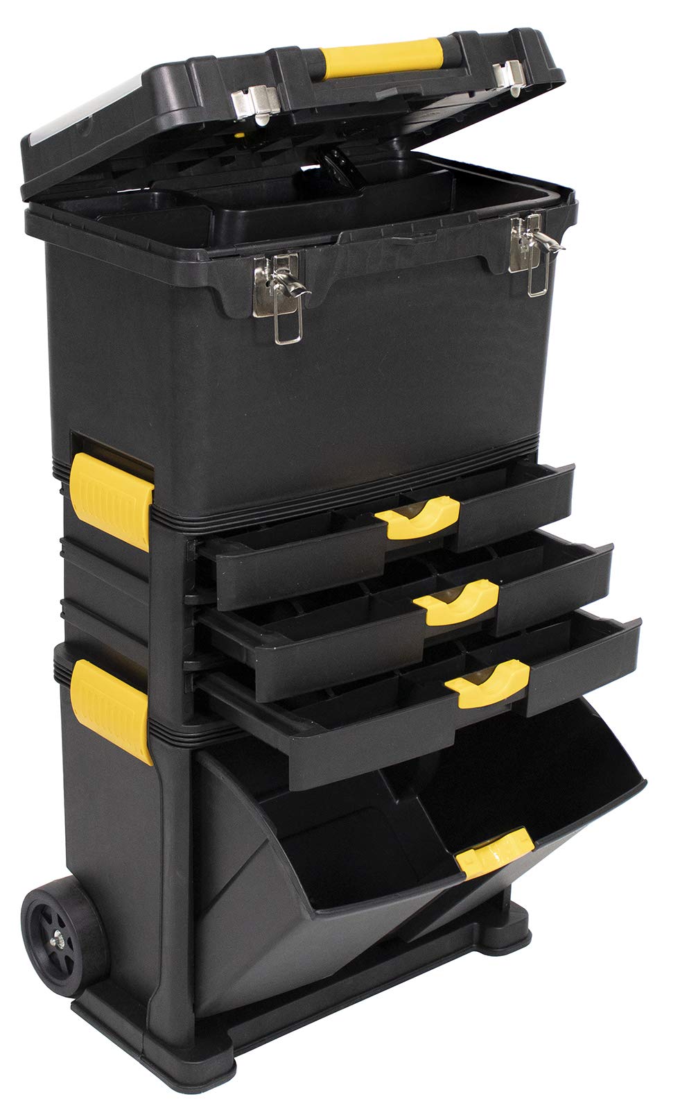 Erie Tools Portable Toolbox Organizer with Foldable Auto-Locking Handle & (3) Detachable Storage Compartments - WoodArtSupply