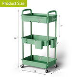 Sorgion 3 Tier Small Rolling Cart Organizer,Laundry Room Bathroom Organizers and Storage Office Shelves Mobile Shelving Unit Kitchen Trolley Cart with Wheels for Art,Craft,Diaper,Bedside,Snack(Green) Sorgion