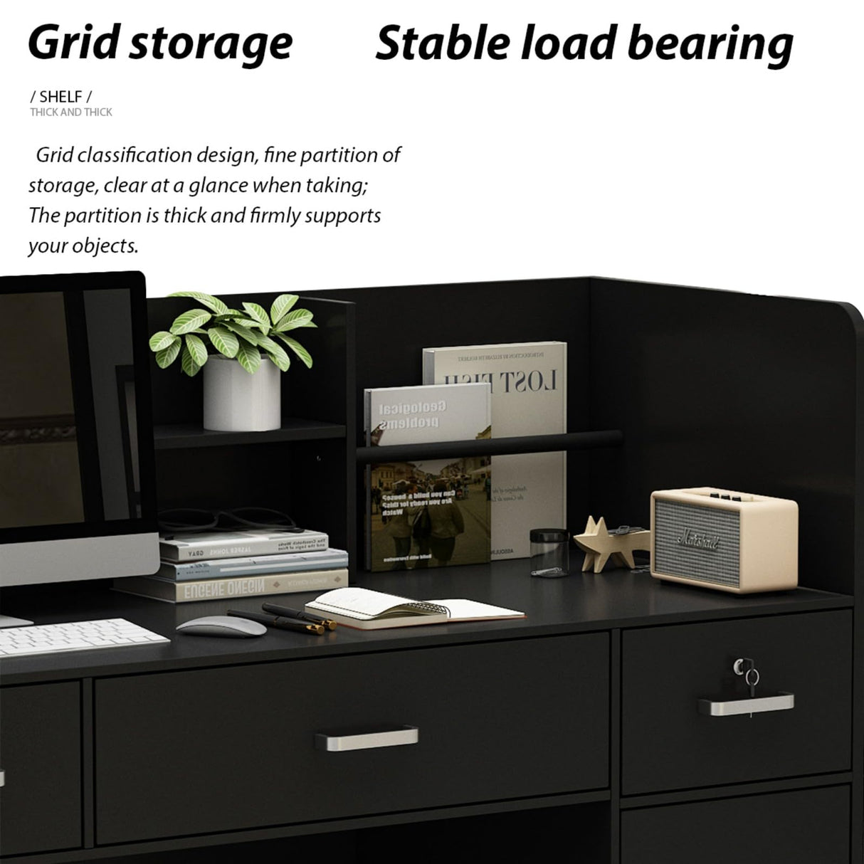 FUFU&GAGA Reception Desk with Counter, Lockable Drawers & Shelves, Cabinet, Front Counter Table for Checkout, Salon Reception Room Store Office, Black, 47.3" W x 18.3" D x 43.3" H FUFU&GAGA