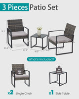 Bezseller 3 Pieces Patio Furniture Set, Outdoor Rattan Bistro Set with Coffee Table, Durable Steel Frame with Strapped Cushions for Garden, Balcony, Poolside, Backyard Bezseller