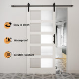 VINGLI 36in x 84in Glass Barn Door with 6.6ft Sliding Barn Door Hardware Kit &Handles, Pre-Drilled Holes Easy Assembly Solid Wood Slab White Sliding Door VINGLI