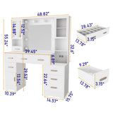 DYHOME Makeup Vanity Desk with Mirror and Lights & Charging Station, 49" Large White Vanity Desk with 3 LED Light Modes, Make Up Vanity Table Makeup Desk with 7 Drawers & 3 Cabinets for Bedroom DYHOME