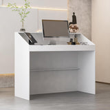 ROMSHINE Reception Desk with Counter, Modern Front Desk Reception Room Table, 47.2 inch Checkout Counter Table for Lobbies, Salons, Retail, White with Black Stripe Decor ROMSHINE