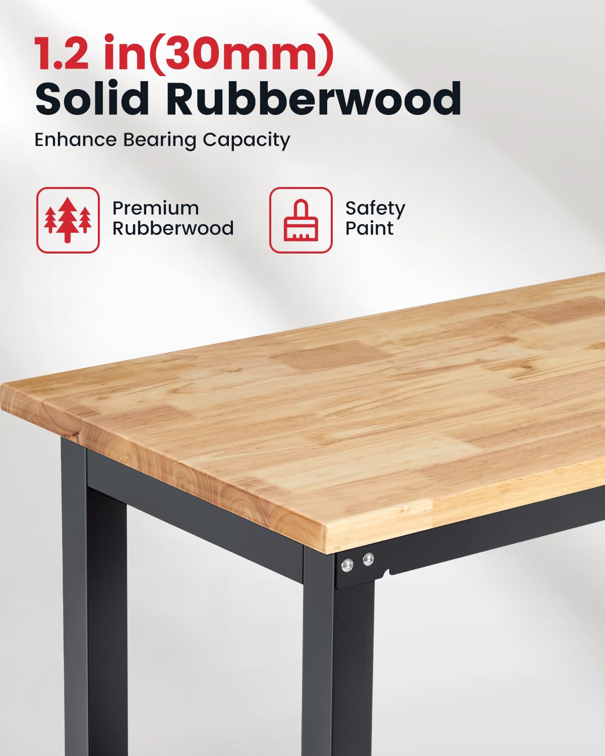 ENJOYWOOD 60 Inch Workbench for Garage Adjustable Height Work Bench with Pegboard Power Outlets Rubber Wood Tabletop Work Table for Cutting Wood Woodworking Shop Home Office Electronic ENJOYWOOD