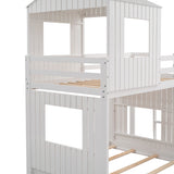 Harper & Bright Designs Twin Over Full Playhouse Bunk Bed with Slide and Roof in White Harper & Bright Designs